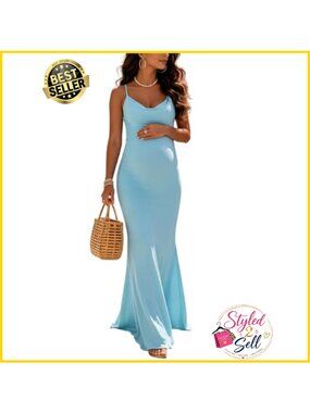 Maternity Maxi Dress Spaghetti Strap Bodycon Baby Shower Gown